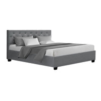 Thumbnail for Artiss Vila Bed Frame Fabric Gas Lift Storage - Grey Queen