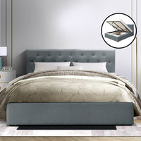 Thumbnail for Artiss Vila Bed Frame Fabric Gas Lift Storage - Grey Queen