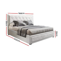 Thumbnail for Artiss Tiyo Bed Frame PU Leather Gas Lift Storage - White Double