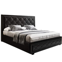 Thumbnail for Artiss Bed Frame Double Size Gas Lift Base With Storage Black Leather Tiyo Collection