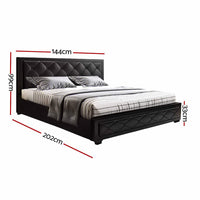 Thumbnail for Artiss Bed Frame Double Size Gas Lift Base With Storage Black Leather Tiyo Collection