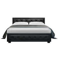 Thumbnail for Artiss Bed Frame Double Size Gas Lift Base With Storage Black Leather Tiyo Collection