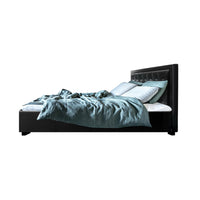 Thumbnail for Artiss Bed Frame Double Size Gas Lift Base With Storage Black Leather Tiyo Collection