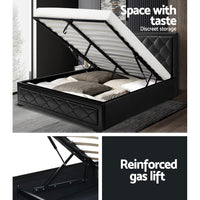 Thumbnail for Artiss Bed Frame Double Size Gas Lift Base With Storage Black Leather Tiyo Collection