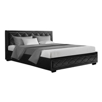 Thumbnail for Artiss Tiyo Bed Frame PU Leather Gas Lift Storage - Black King