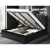 Thumbnail for Artiss Tiyo Bed Frame PU Leather Gas Lift Storage - Black King