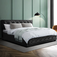 Thumbnail for Artiss Tiyo Bed Frame PU Leather Gas Lift Storage - Black King