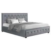 Thumbnail for Artiss Tiyo Bed Frame Fabric Gas Lift Storage - Grey King