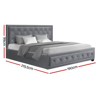 Thumbnail for Artiss Tiyo Bed Frame Fabric Gas Lift Storage - Grey King