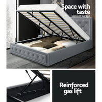 Thumbnail for Artiss Tiyo Bed Frame Fabric Gas Lift Storage - Grey King