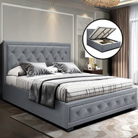 Thumbnail for Artiss Tiyo Bed Frame Fabric Gas Lift Storage - Grey King