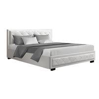 Thumbnail for Artiss Bed Frame King Size Gas Lift Base With Storage White Leather Tiyo Collection