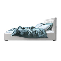 Thumbnail for Artiss Bed Frame King Size Gas Lift Base With Storage White Leather Tiyo Collection