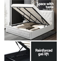 Thumbnail for Artiss Bed Frame King Size Gas Lift Base With Storage White Leather Tiyo Collection