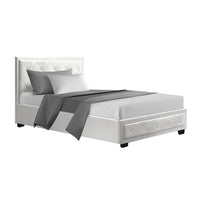 Thumbnail for Artiss Tiyo Bed Frame PU Leather Gas Lift Storage - White King Single