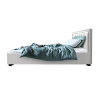 Thumbnail for Artiss Tiyo Bed Frame PU Leather Gas Lift Storage - White King Single