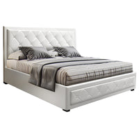 Thumbnail for Artiss Tiyo Bed Frame PU Leather Gas Lift Storage - White Queen