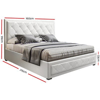 Thumbnail for Artiss Tiyo Bed Frame PU Leather Gas Lift Storage - White Queen