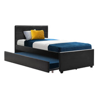 Thumbnail for Artiss Trundle Bed Frame King Single Size Black Leather