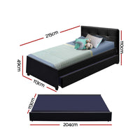 Thumbnail for Artiss Trundle Bed Frame King Single Size Black Leather