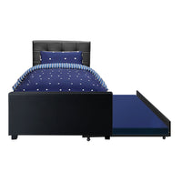 Thumbnail for Artiss Trundle Bed Frame King Single Size Black Leather