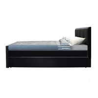 Thumbnail for Artiss Trundle Bed Frame King Single Size Black Leather