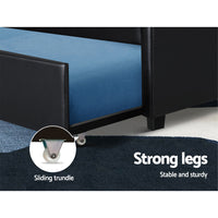 Thumbnail for Artiss Trundle Bed Frame King Single Size Black Leather