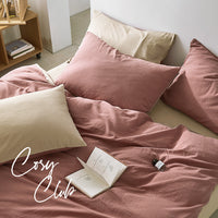 Thumbnail for Cosy Club Quilt Cover Set Cotton Duvet Double Red Beige