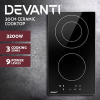 Thumbnail for Devanti Electric Ceramic Cooktop 30cm Kitchen Cooker Cook Top Hob Touch Control 3-Zones