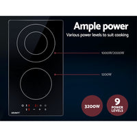 Thumbnail for Devanti Electric Ceramic Cooktop 30cm Kitchen Cooker Cook Top Hob Touch Control 3-Zones