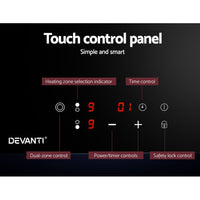 Thumbnail for Devanti Electric Ceramic Cooktop 30cm Kitchen Cooker Cook Top Hob Touch Control 3-Zones