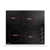 Thumbnail for Devanti Ceramic Cooktop 60cm Electric Kitchen Burner Cooker 4 Zone Knobs Control