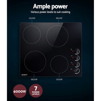 Thumbnail for Devanti Ceramic Cooktop 60cm Electric Kitchen Burner Cooker 4 Zone Knobs Control