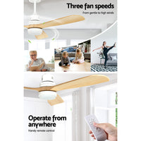 Thumbnail for Devanti 52'' Ceiling Fan LED Light Remote Control Wooden Blades Timer Fans