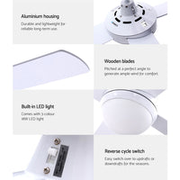 Thumbnail for Devanti 52'' Ceiling Fan w/Light w/Remote Timer - White