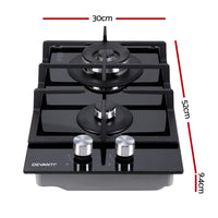 Thumbnail for Devanti Gas Cooktop 30cm Gas Stove Cooker 2 Burner Cook Top Konbs NG LPG Black