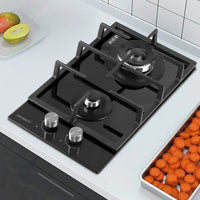 Thumbnail for Devanti Gas Cooktop 30cm Gas Stove Cooker 2 Burner Cook Top Konbs NG LPG Black