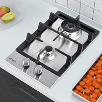 Thumbnail for Devanti Gas Cooktop 30cm Gas Stove Cooker 2 Burner Cook Top Konbs NG LPG Steel