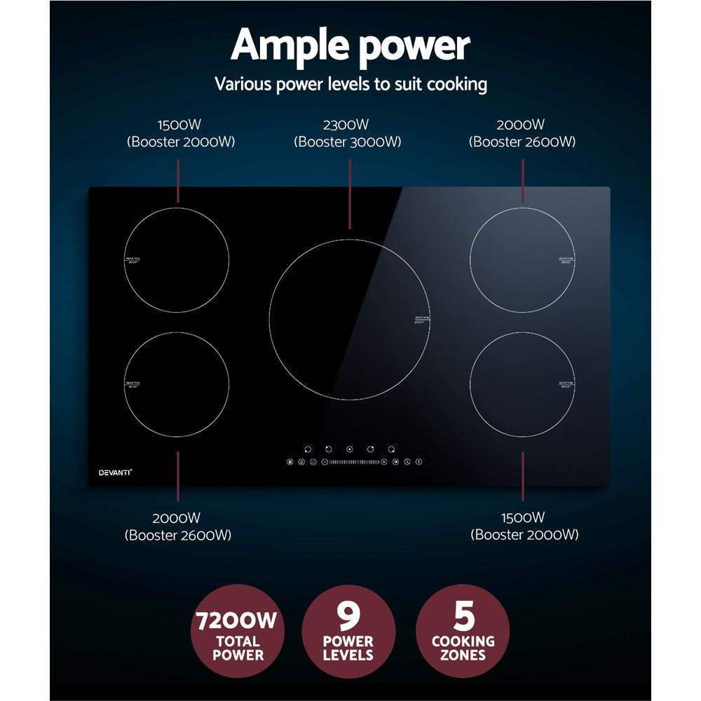 Devanti Induction Cooktop 90cm Electric Cooker Ceramic 5 Zones Stove Hot Plate