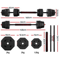 Thumbnail for 40KG 2-in-1 Dumbbell Barbell Set Adjustable Dumbbells Weights Home Gym Fitness