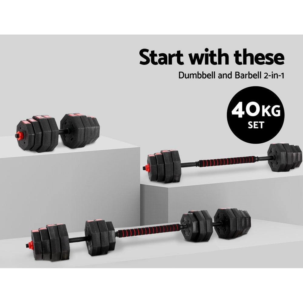 40KG 2-in-1 Dumbbell Barbell Set Adjustable Dumbbells Weights Home Gym Fitness