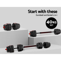 Thumbnail for 40KG 2-in-1 Dumbbell Barbell Set Adjustable Dumbbells Weights Home Gym Fitness