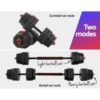 Thumbnail for 40KG 2-in-1 Dumbbell Barbell Set Adjustable Dumbbells Weights Home Gym Fitness