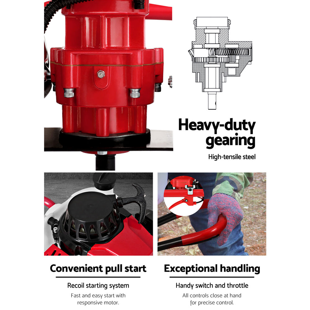 Giantz Petrol Post Hole Digger 92CC Drill Borer Fence Extension Auger Bits