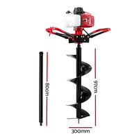 Thumbnail for Giantz Petrol Post Hole Digger Drill 92CC Motor Fence Extension Auger Bits Borer