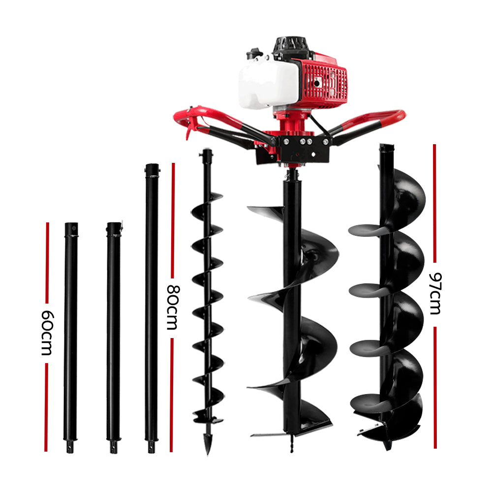 Giantz Post Hole Digger 92CC Petrol Motor Drill Borer Fence Extension Auger Bits