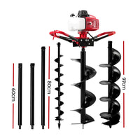 Thumbnail for Giantz Post Hole Digger 92CC Petrol Motor Drill Borer Fence Extension Auger Bits