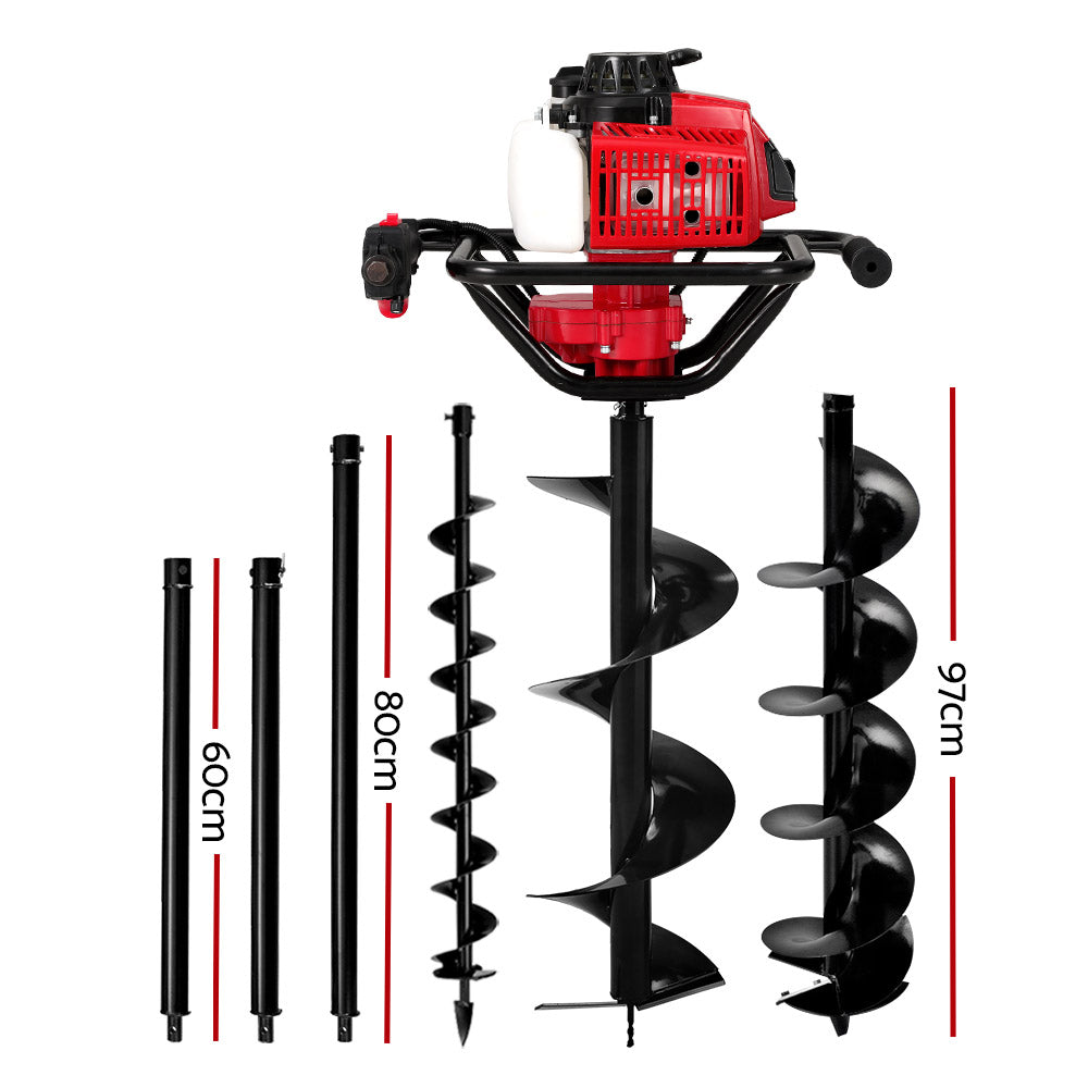 Giantz Petrol Post Hole Digger Drill Borer Fence Extension Augers Bits 80CC