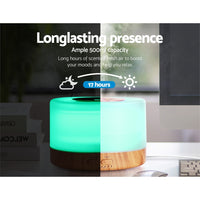 Thumbnail for DEVANTI Aroma Diffuser Aromatherapy LED Night Light Air Humidifier Purifier Round Light Wood Grain 500ml Remote Control