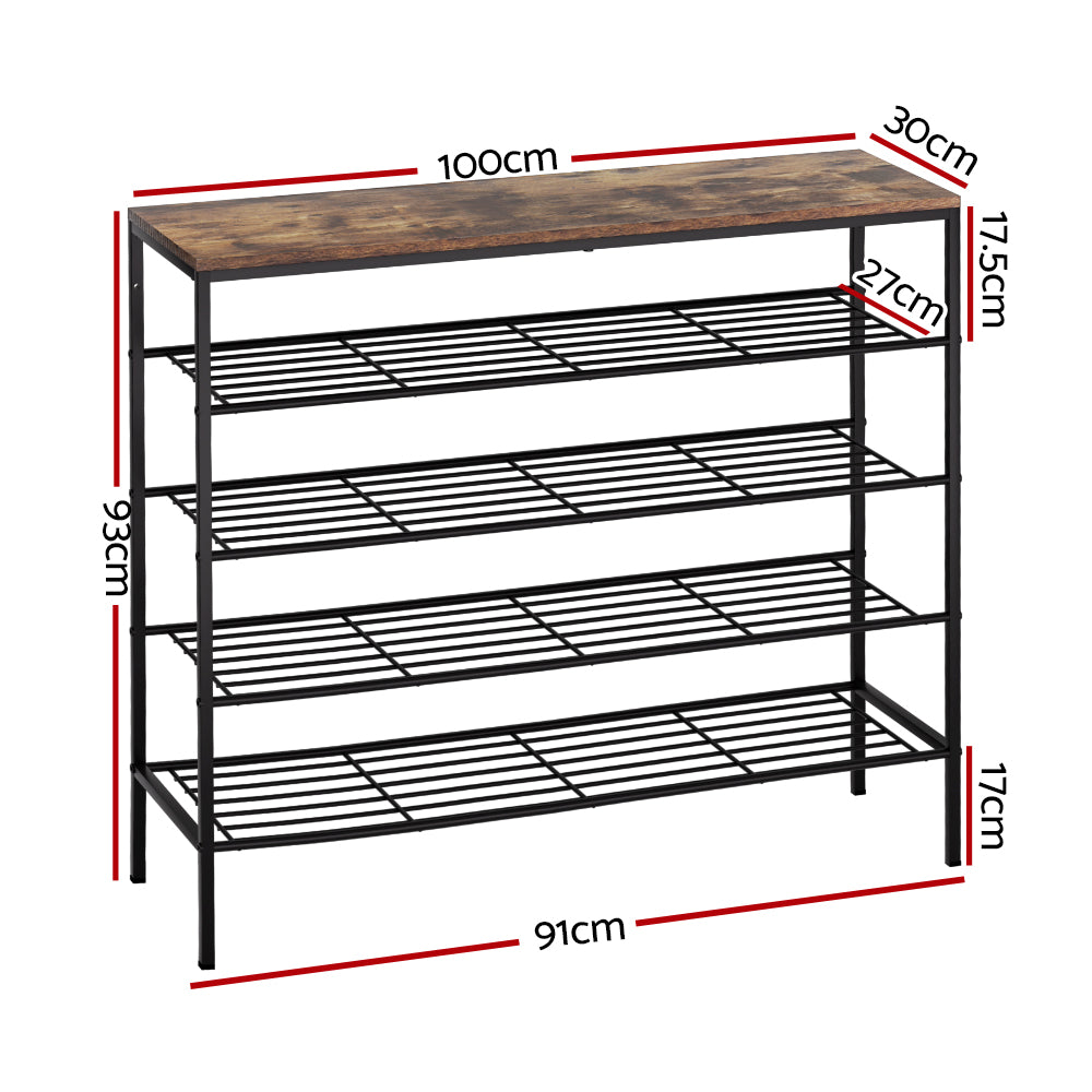 Artiss Shoe Rack 25 Pairs 5-tier Shoe Storage Organiser Shelf Metal frame Walnut